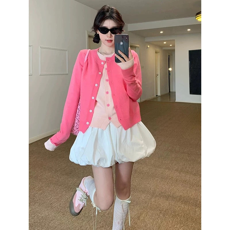 Women’s Pink Layered-Look Knit Cardigan C0011