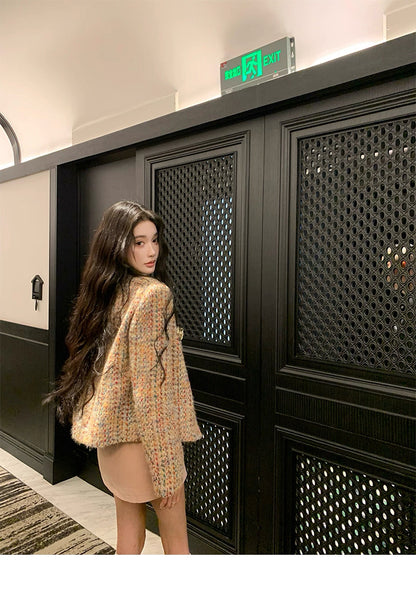 Round-Neck Elegant Tweed Jacket for Women C0005