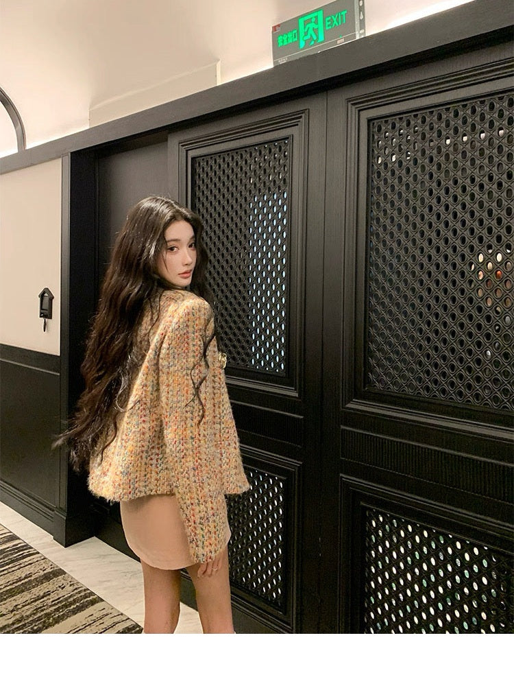 Round-Neck Elegant Tweed Jacket for Women C0005