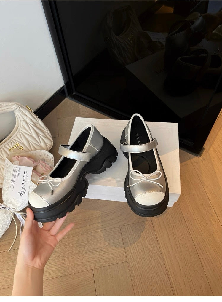 French Bowknot Chunky Platform Loafers S0007