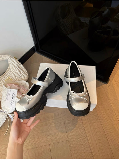 French Bowknot Chunky Platform Loafers S0007