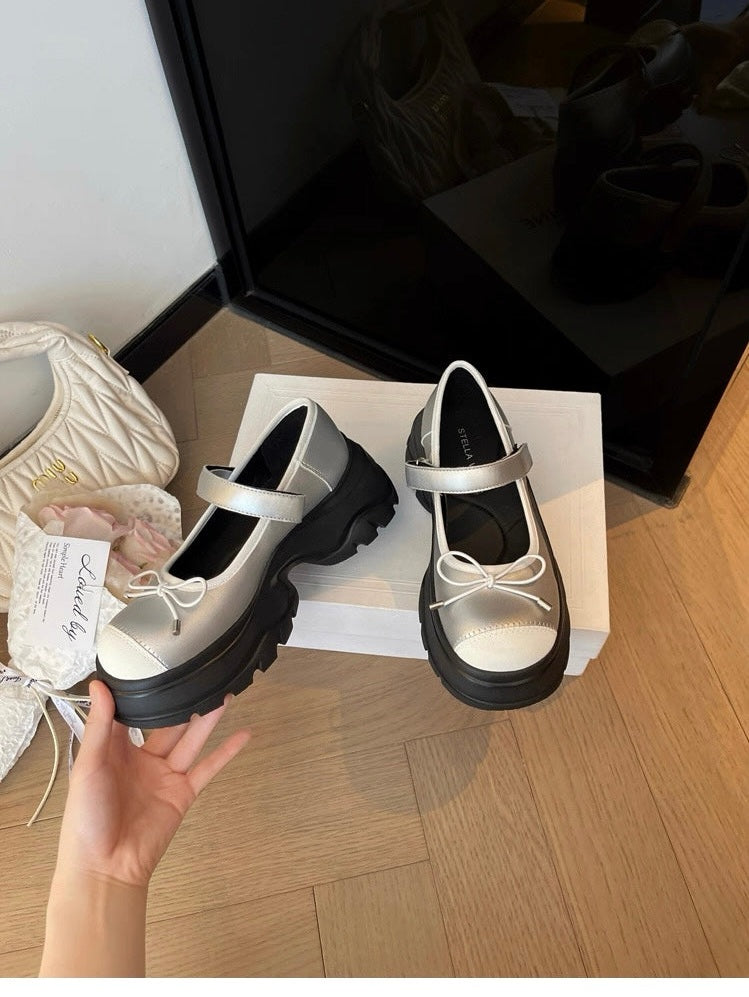 French Bowknot Chunky Platform Loafers S0007