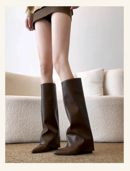 Retro Y2K Wedge Heel Long Boots S0002