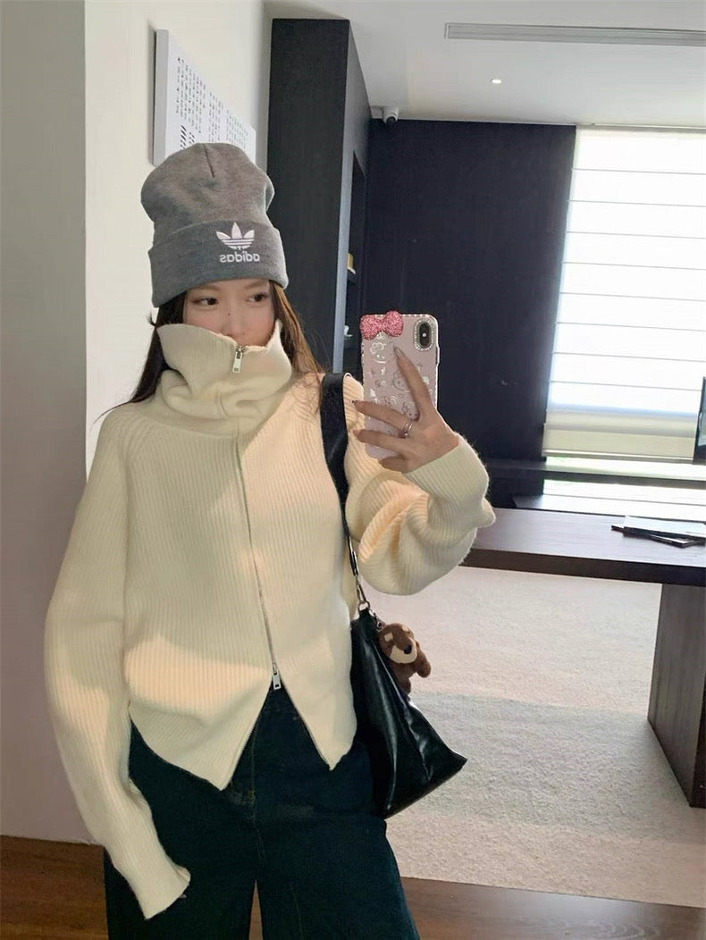 Zip-Up Stand Collar Knit Sweater Jacket C0021