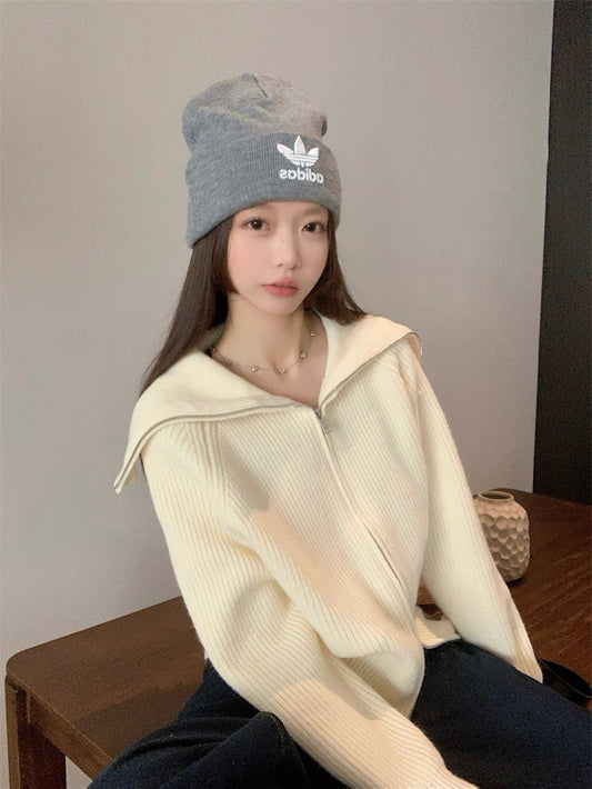 Zip-Up Stand Collar Knit Sweater Jacket C0021