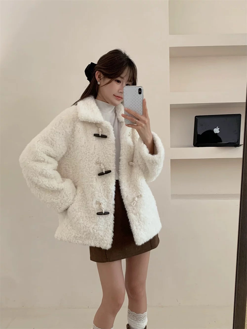 Mid-Length Teddy Fur Toggle Jacket C0045