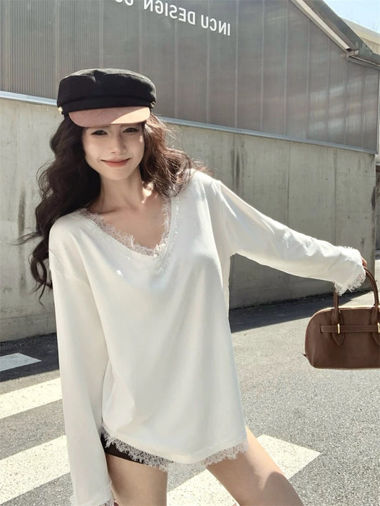 Women’s Lace Spliced Slim-Fit Undershirt Top C0031