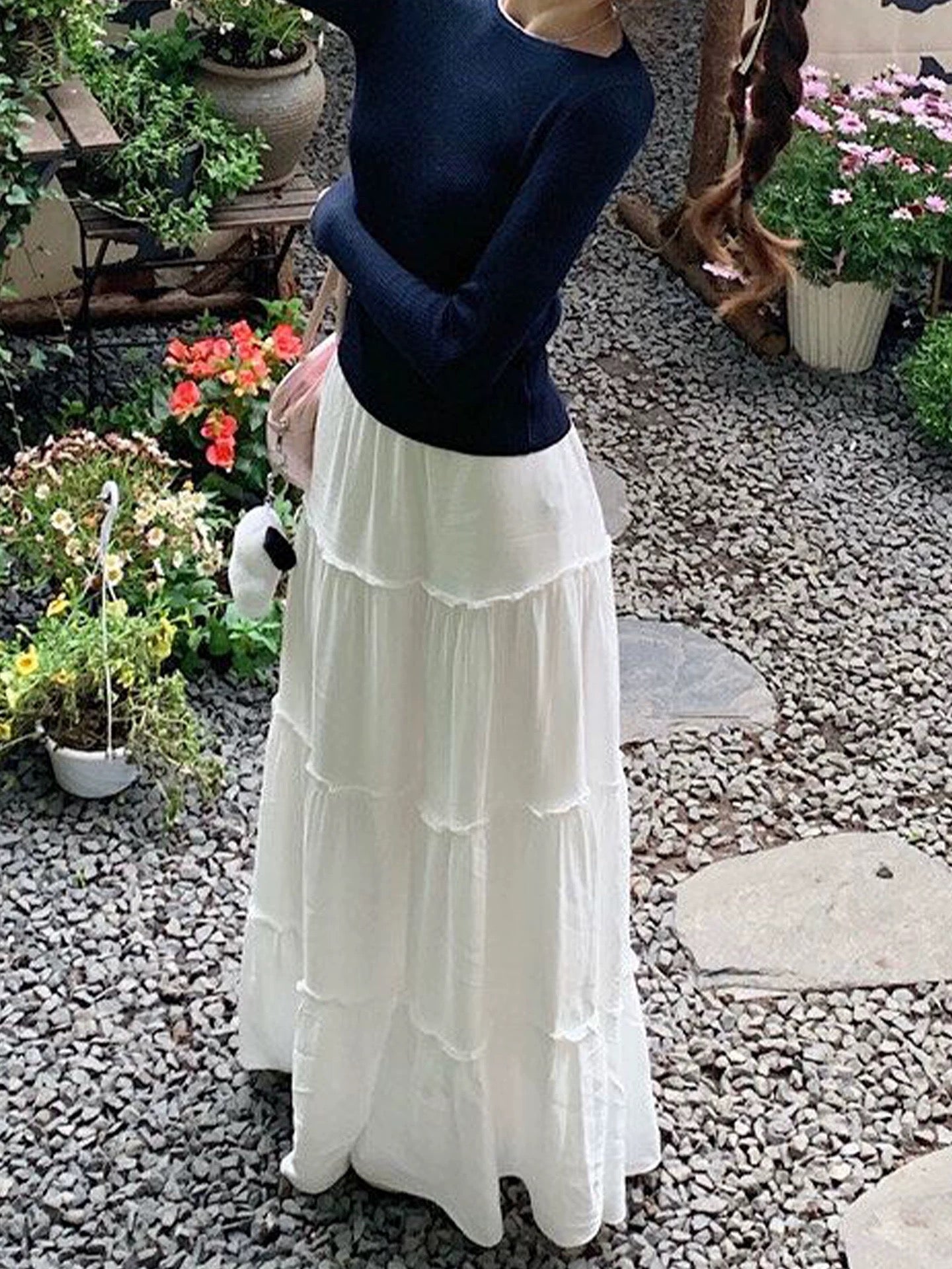 Women’s White Layered Ruffle Skirt C0013