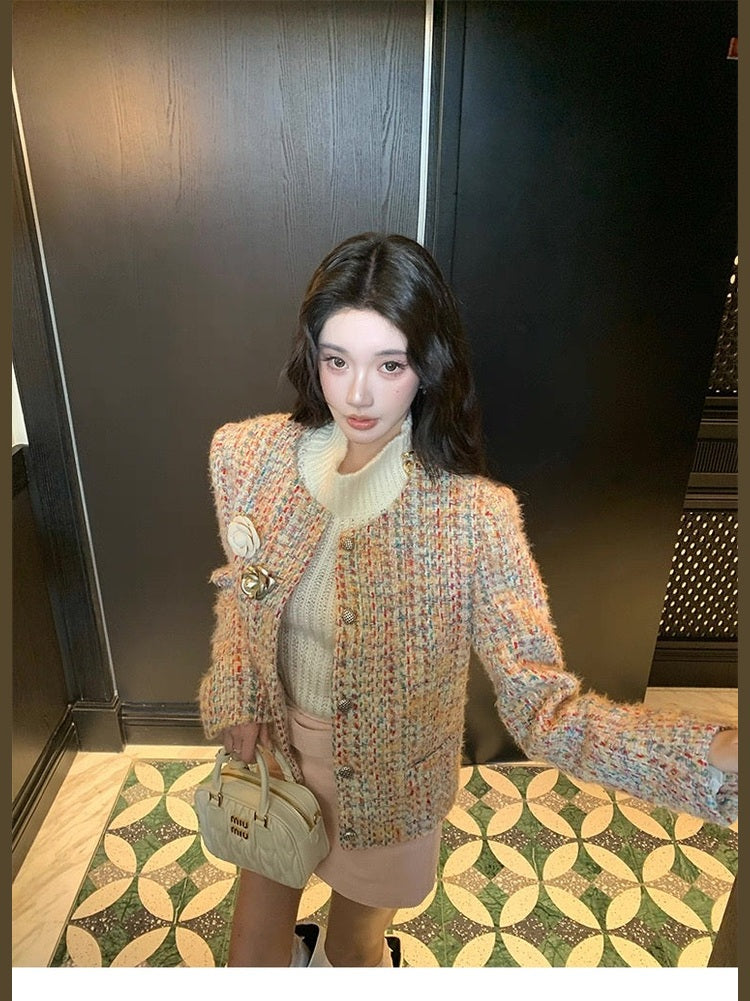 Round-Neck Elegant Tweed Jacket for Women C0005