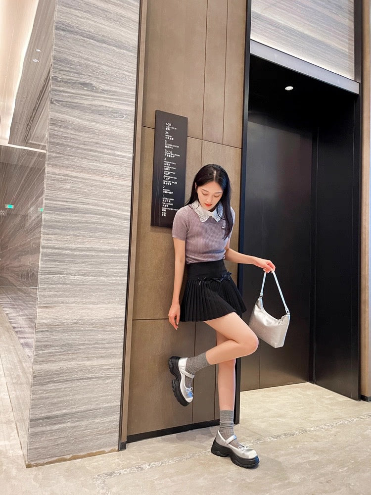 French Bowknot Chunky Platform Loafers S0007