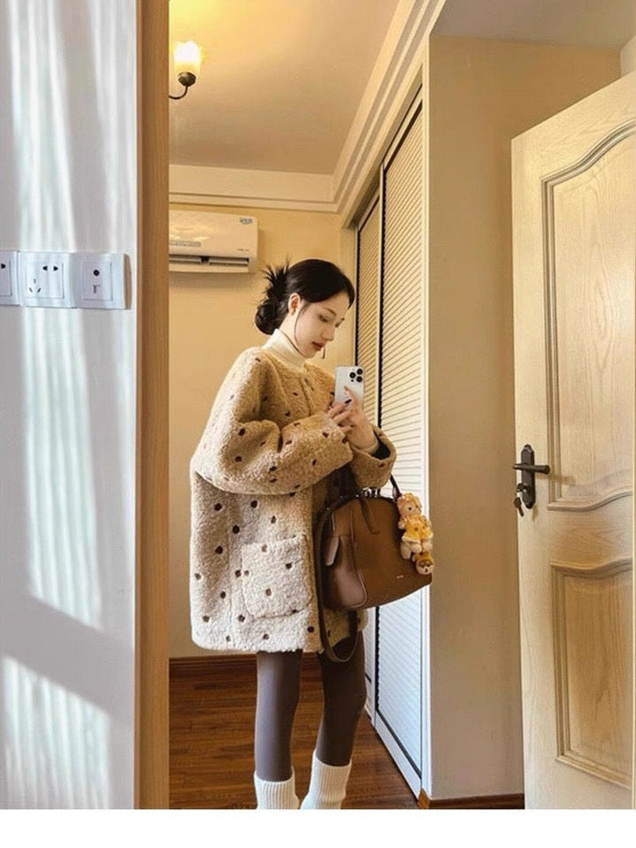 Polka Dot Plush Sherpa Fur Jacket C0030