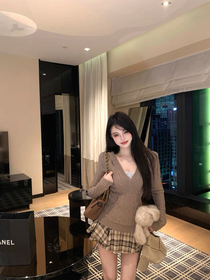 V-Neck Hooded Knitted Pullover for Women C0020