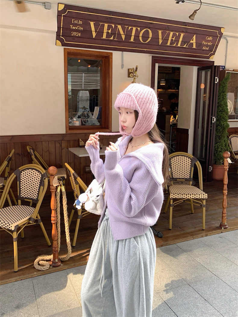 Zip-Up Stand Collar Knit Sweater Jacket C0021