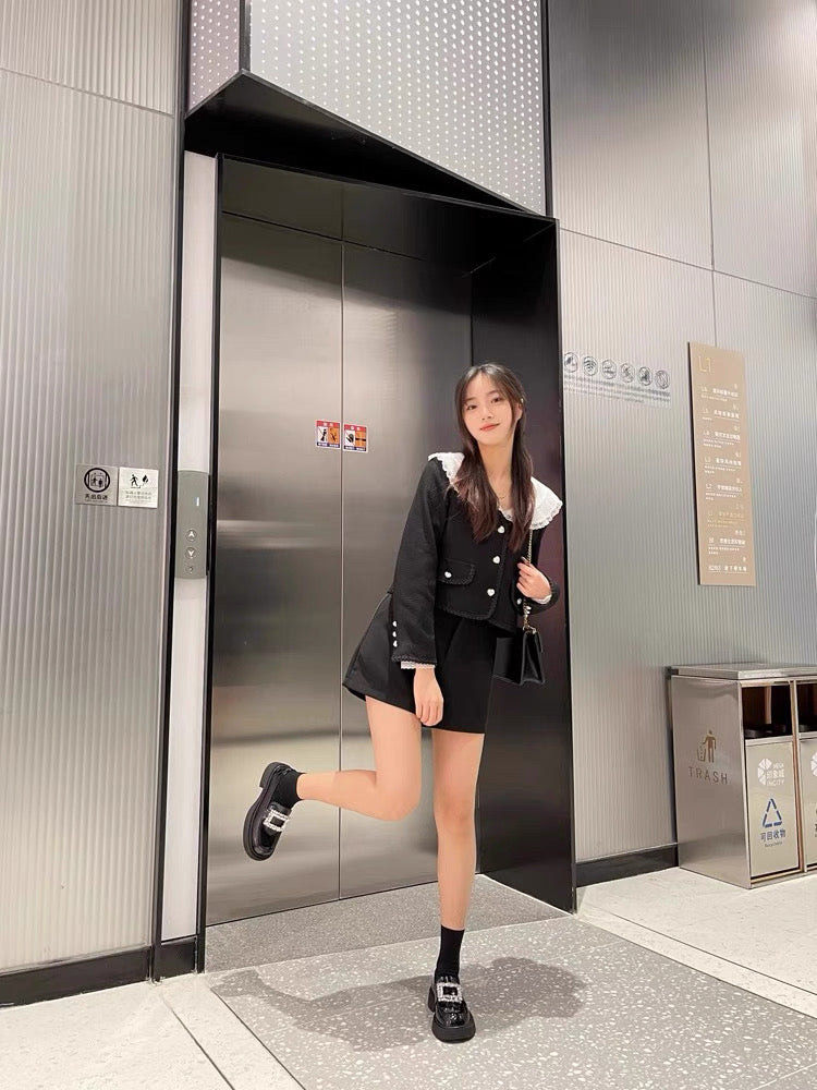 Women’s Rhinestone Square Buckle Platform Loafers S0006