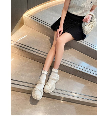 French Bowknot Chunky Platform Loafers S0007