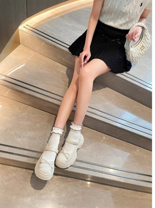 French Bowknot Chunky Platform Loafers S0007