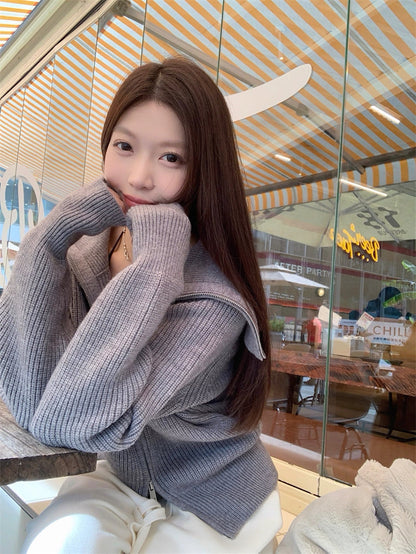 Zip-Up Stand Collar Knit Sweater Jacket C0021