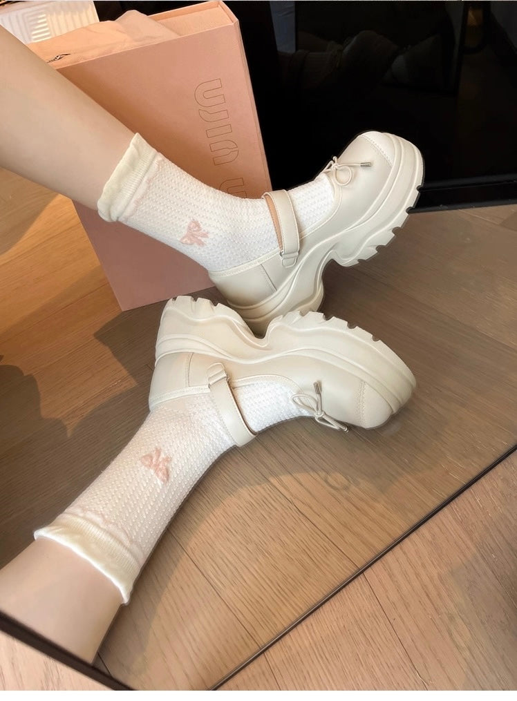 French Bowknot Chunky Platform Loafers S0007