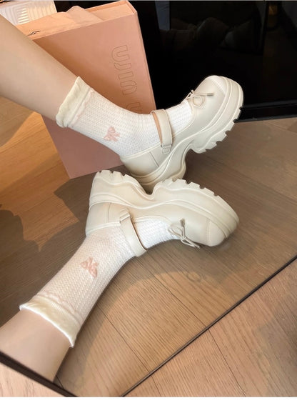 French Bowknot Chunky Platform Loafers S0007