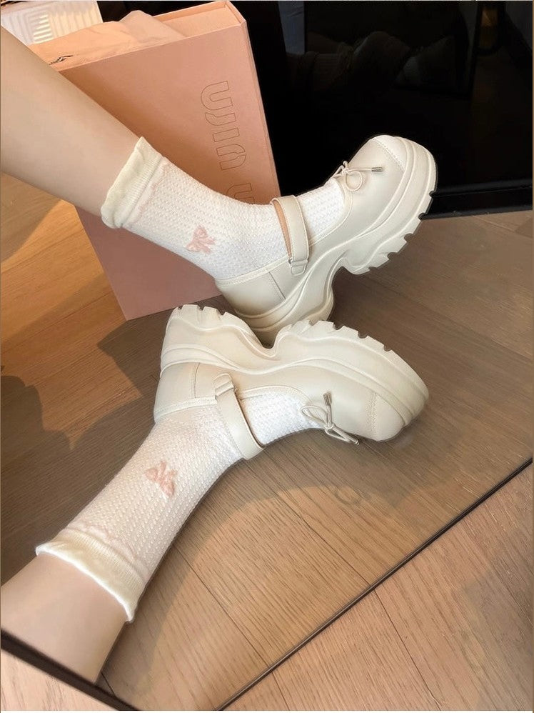 French Bowknot Chunky Platform Loafers S0007