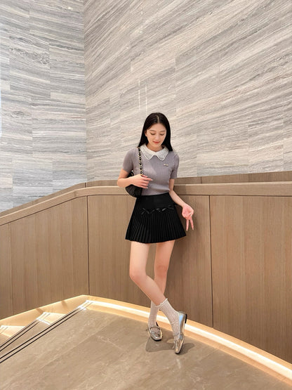 French Square-Toe Bow Ballet Flats S0008