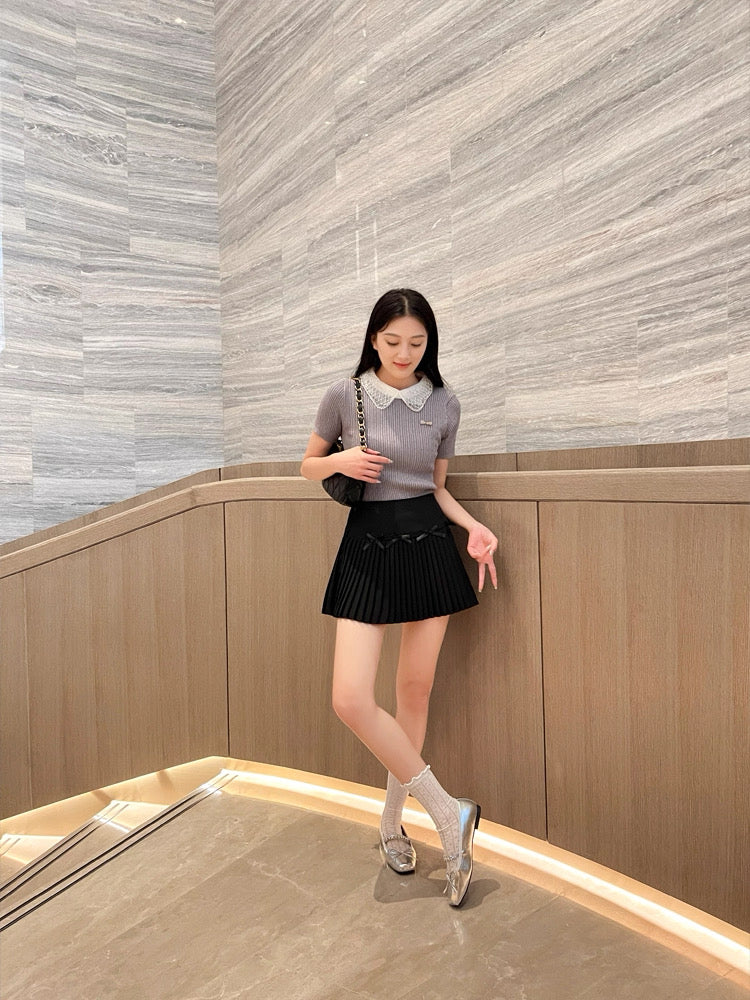 French Square-Toe Bow Ballet Flats S0008