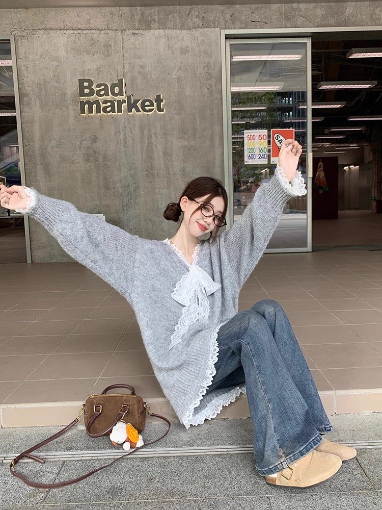 Lace Bowknot Cute Knit Sweater C0039