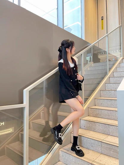 Women’s Rhinestone Square Buckle Platform Loafers S0006