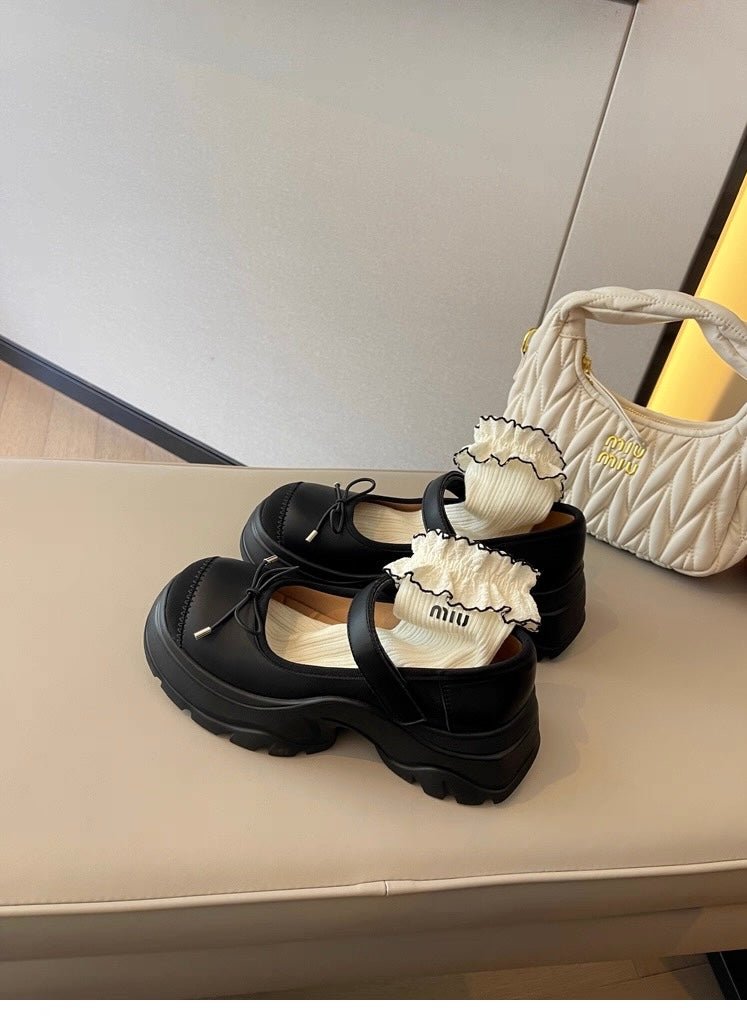 French Bowknot Chunky Platform Loafers S0007