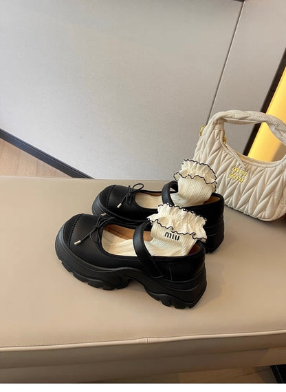 French Bowknot Chunky Platform Loafers S0007