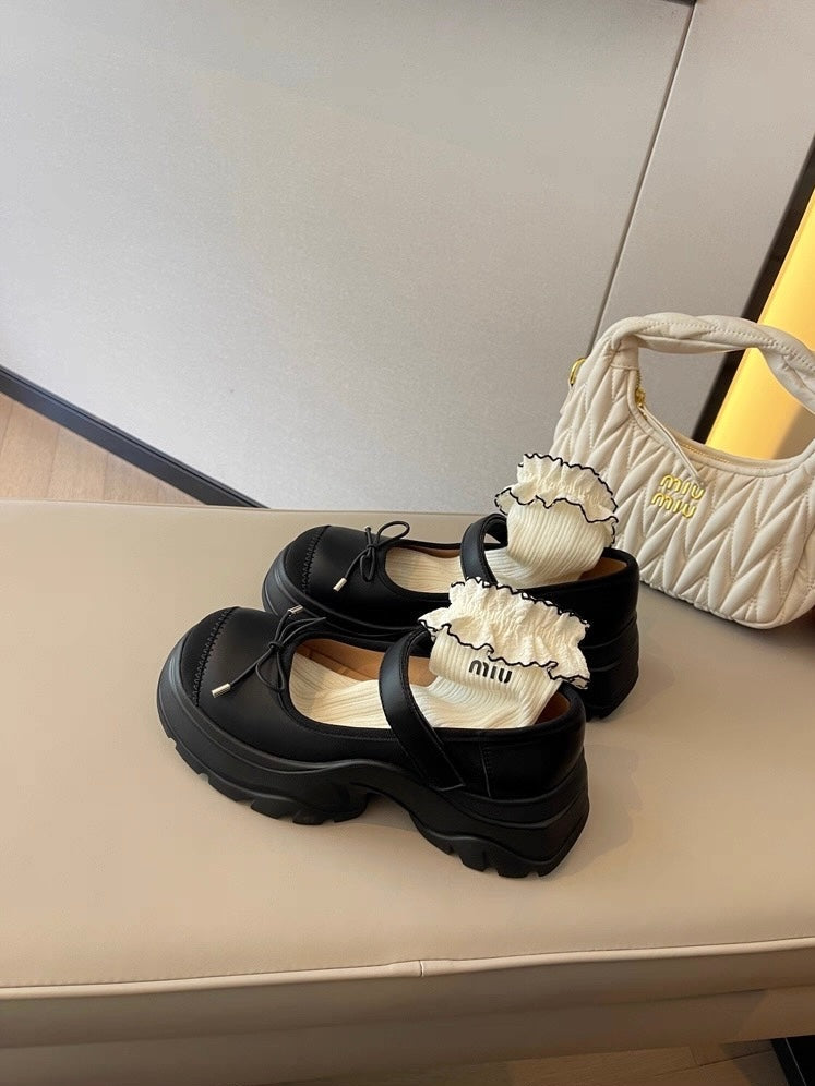 French Bowknot Chunky Platform Loafers S0007