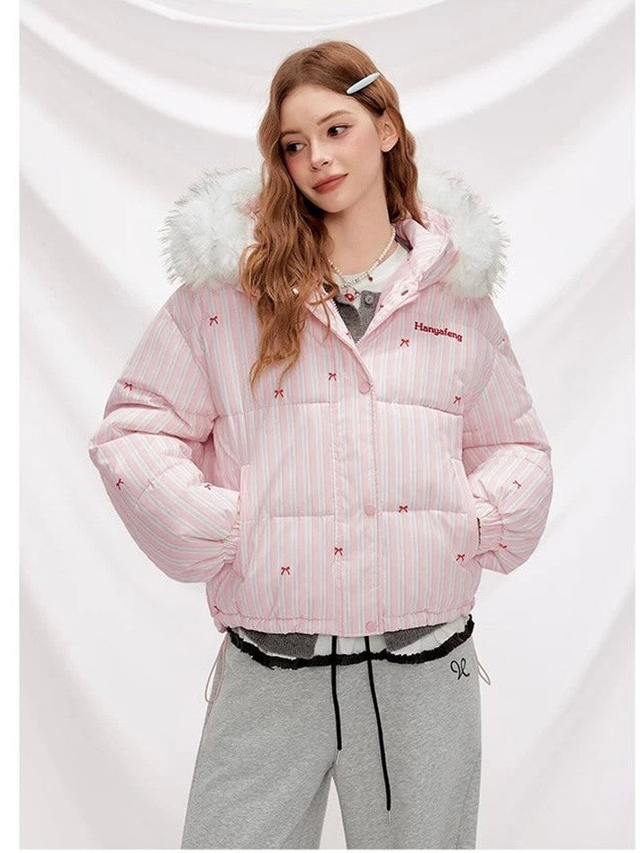 Striped Bow Down Jacket for Women C0047