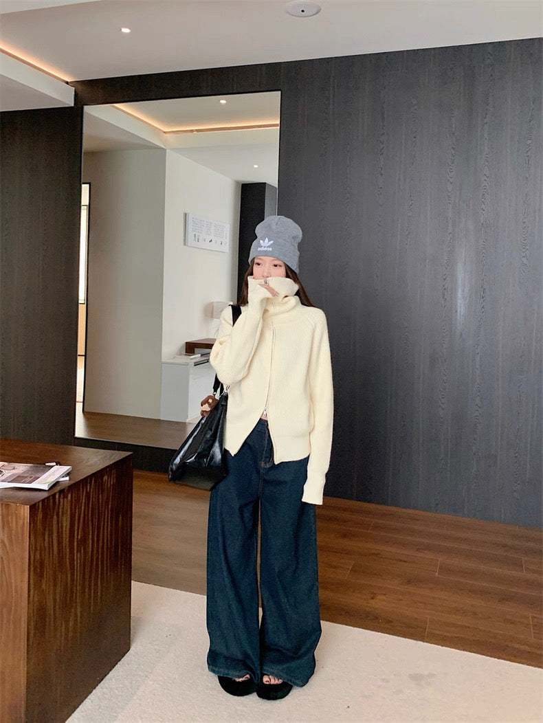 Zip-Up Stand Collar Knit Sweater Jacket C0021