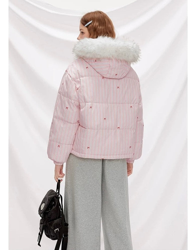 Striped Bow Down Jacket for Women C0047
