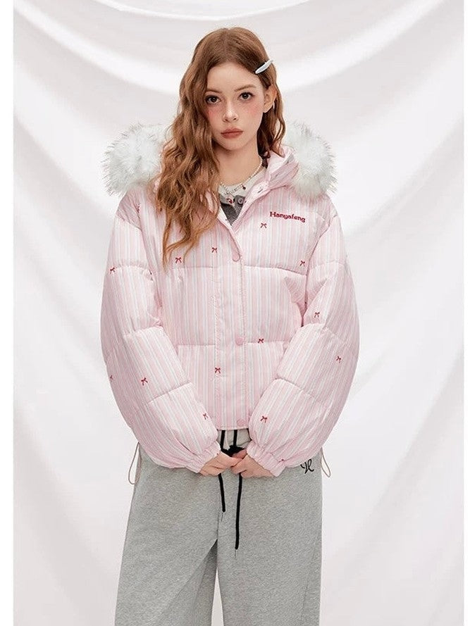 Striped Bow Down Jacket for Women C0047