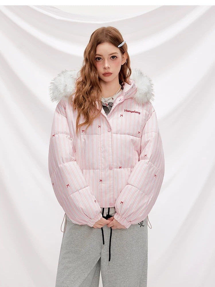 Striped Bow Down Jacket for Women C0047