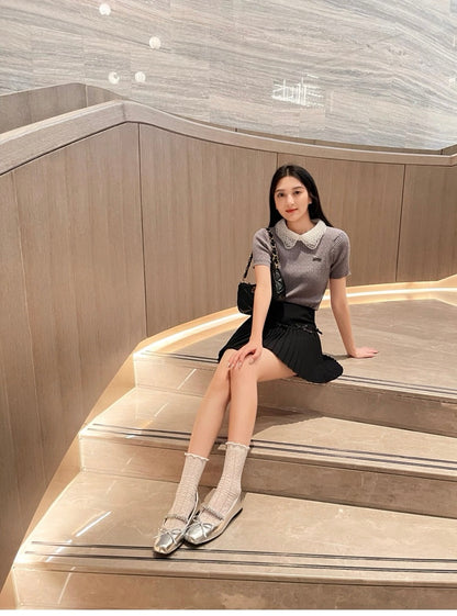 French Square-Toe Bow Ballet Flats S0008