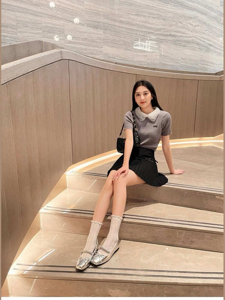 French Square-Toe Bow Ballet Flats S0008