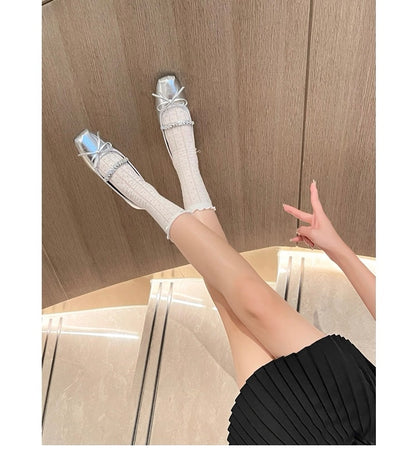 French Square-Toe Bow Ballet Flats S0008