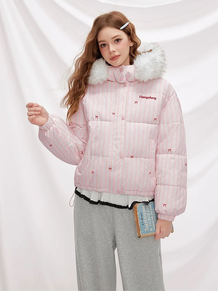 Striped Bow Down Jacket for Women C0047