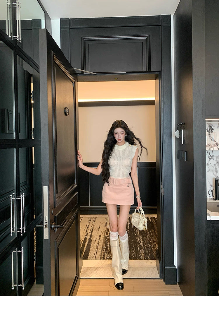 Pink Corduroy A-Line Mini Skirt C0003