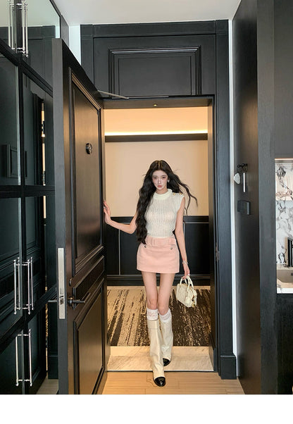 Pink Corduroy A-Line Mini Skirt C0003