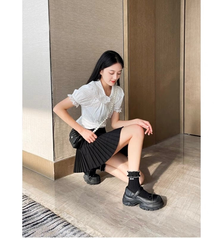 French Bowknot Chunky Platform Loafers S0007