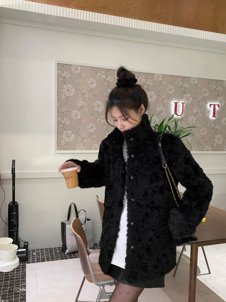 Women’s Plush Eco Faux Fur High-Neck Coat C0038