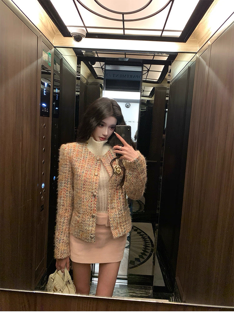 Round-Neck Elegant Tweed Jacket for Women C0005