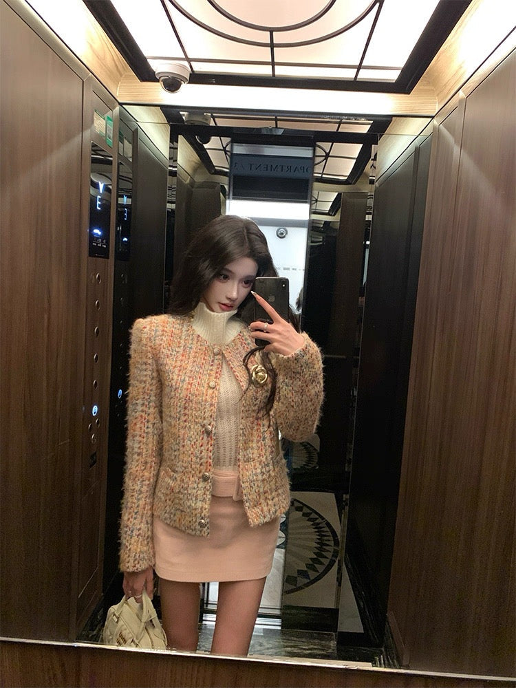 Round-Neck Elegant Tweed Jacket for Women C0005