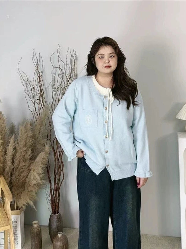 Crew neck fake two-piece knitted sweater f0288