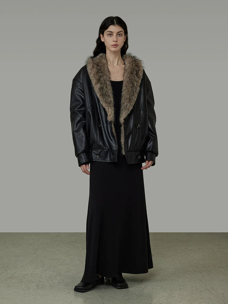 Fur collar short fur integrated jacket f0267