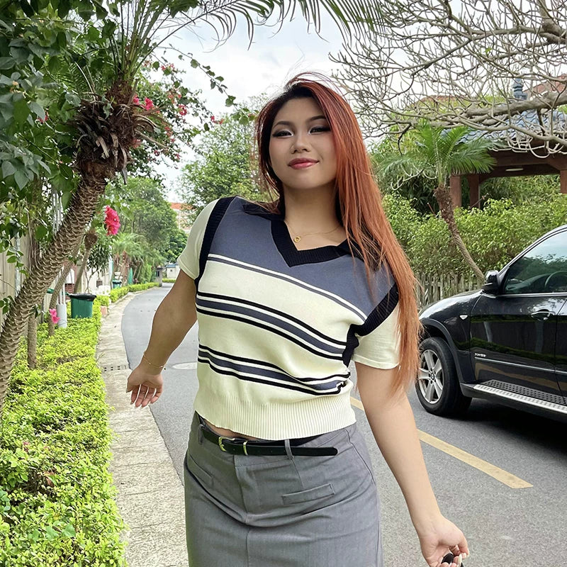 Grey short sleeve  a word high waist hip skirt FE0494