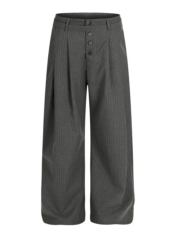 American casual pleated straight striped trousers fe0267